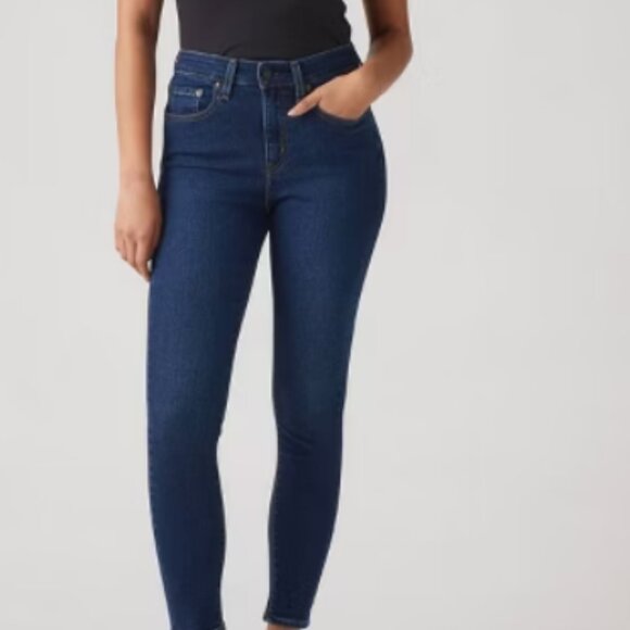 Levis High Rise Skinny Jeans Raw Hem Size 28 Dark Wash Stretch Size 6 - Picture 1 of 8